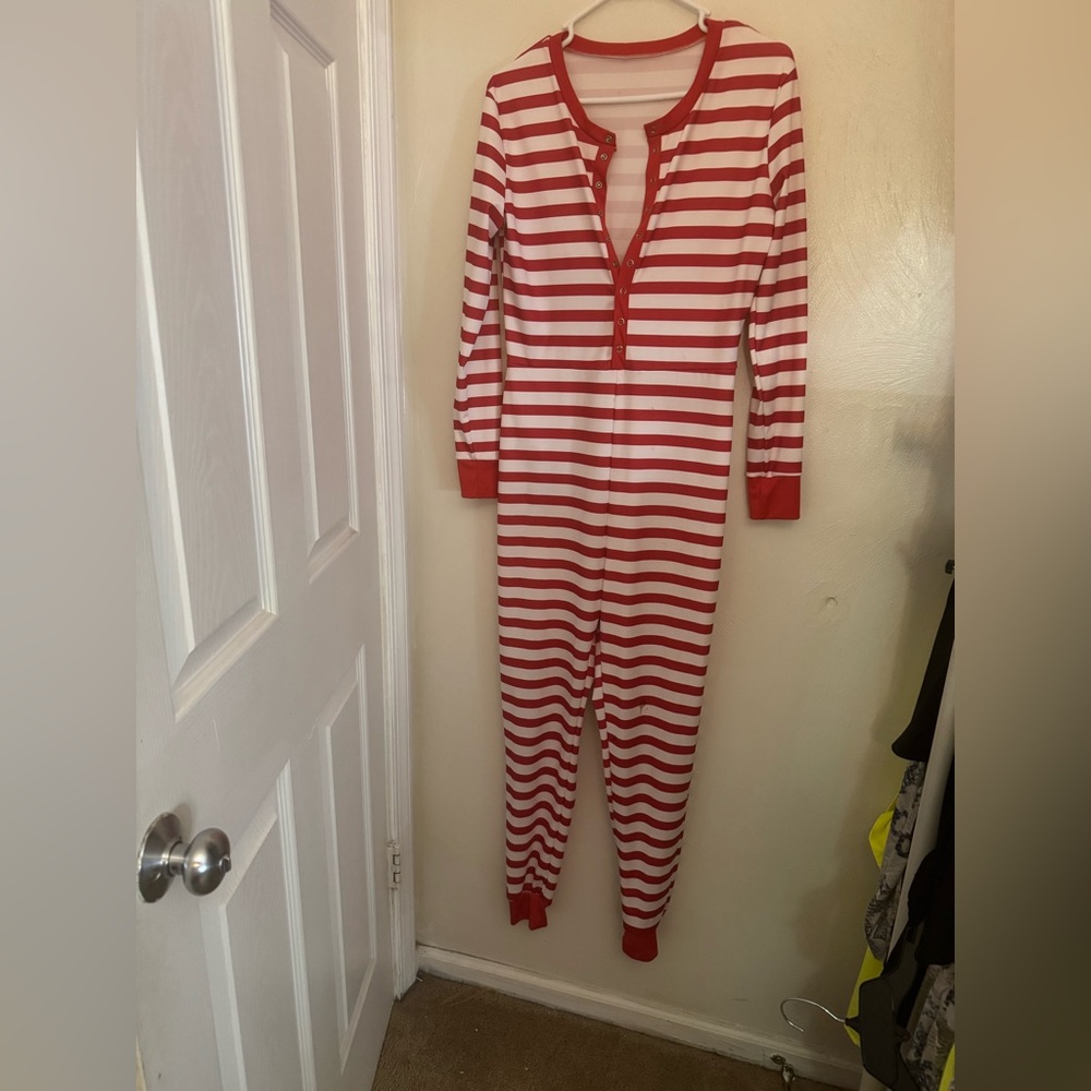 Red and White Striped Onesie Pajamas